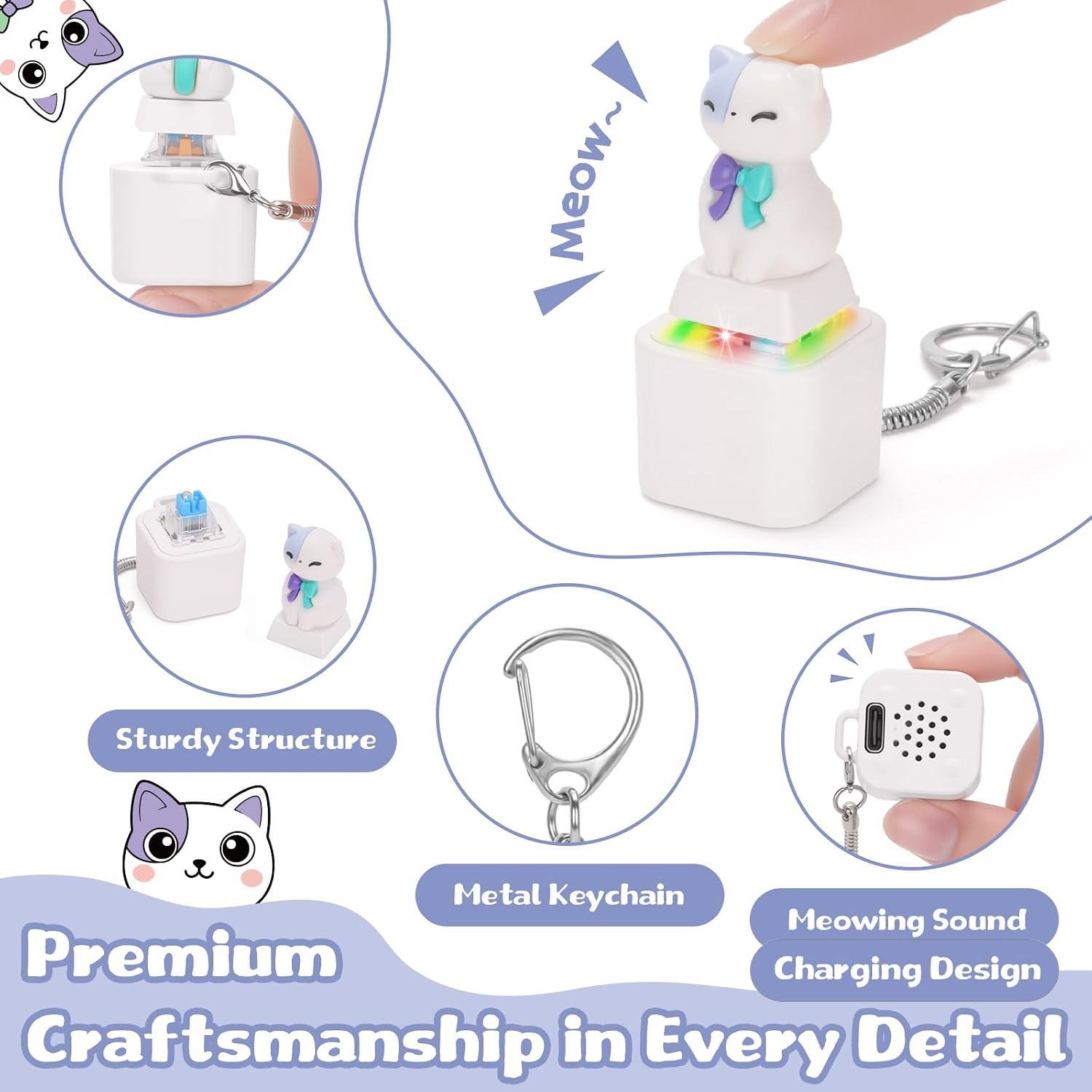 1pc Kitty Keychain, Button with Sound, Rechargeable Keyboard Clicker, Fidget Toys, Stress Relief, Noise Maker, Animal Keycaps, Funny Gifts