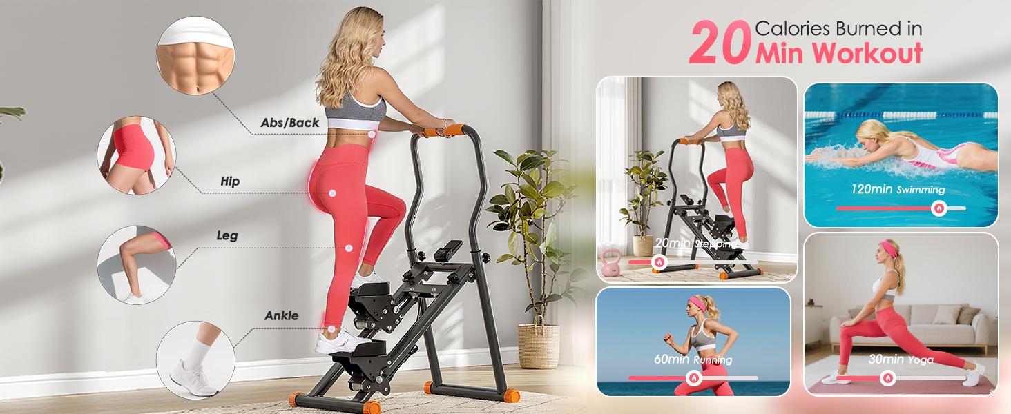 Dlandhome Stair Stepper with Handrails Multi-Speed Adjustment Phone Holder Digital Display Foldable Reinforced Steel Frame Home Gym Equipment Gift