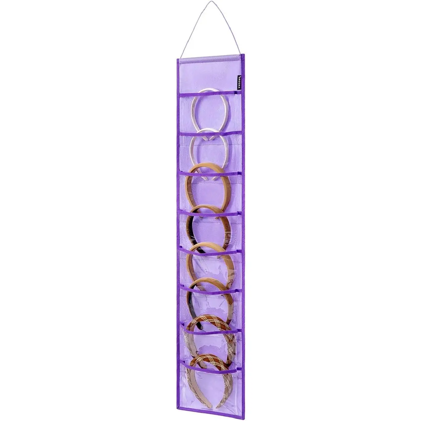 Wall  Headband Organizer Ribbon Hair Hoops Storage Hairbands Hair Accessory Holder with Clear Pockets (-8 POCKETS)