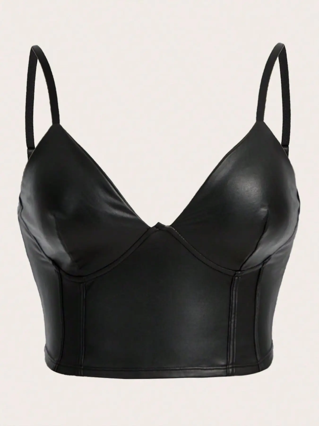 Plus Size Faux Leather Corset Top for Women Stretchy PU Leather V Neck Bustier Camisole Crop Top Y2K Going Out Clubwear Sexy Date Night Outfit Curve Flattering Sleeveless Inner Matching Layer