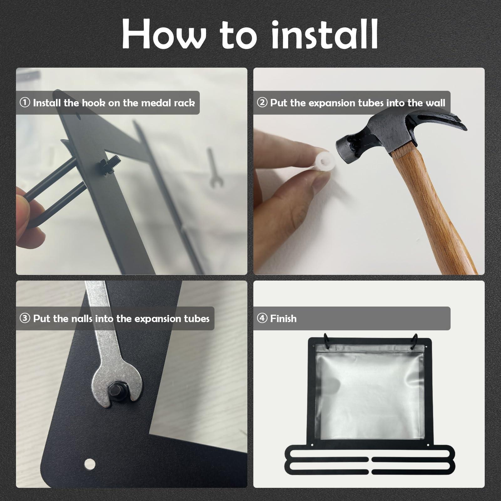 Metal Wall-Mounted Iron Medal Hook Display Stand, Square Rack with Number Plate Holder, Wall Decor, Award Hanger, Home Decoration