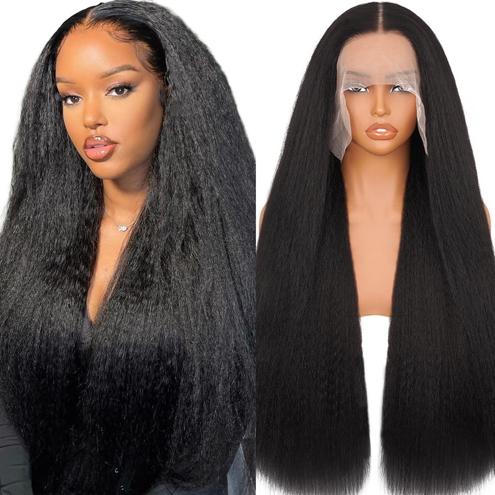 Lush Haute 13X6 Synthetic Lace Front Wig Kinky Straight Lace Front Wig Pre Plucked 180% Density Yaki Straight Lace Front Wigs For Black Women Heat Resistant Hair Lush Haute 13X6 Synthetic Lace Front Wig Kinky Straight Lace Front Wig Pre Plucked 180% Density Yaki Straight Lace Front Wigs For Black Women Heat Resistant Hair