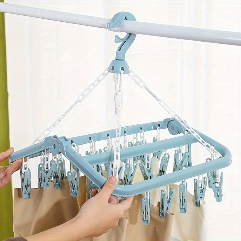 1PC Folding Clothes Hanger with Clips Multi functional Windproof and Sunscreen Clothes Hanger Folding Clothes Hanger Household Plastic Clothes Hanger 32 Clips