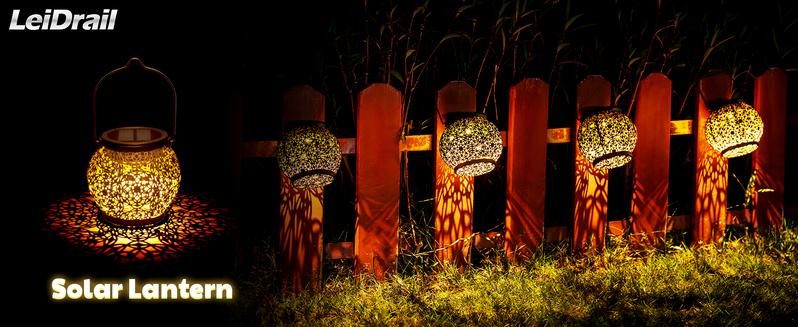 LeiDrail Solar Hanging Lanterns for Outdoor Garden, Waterproof Metal Lights, 2-Pack