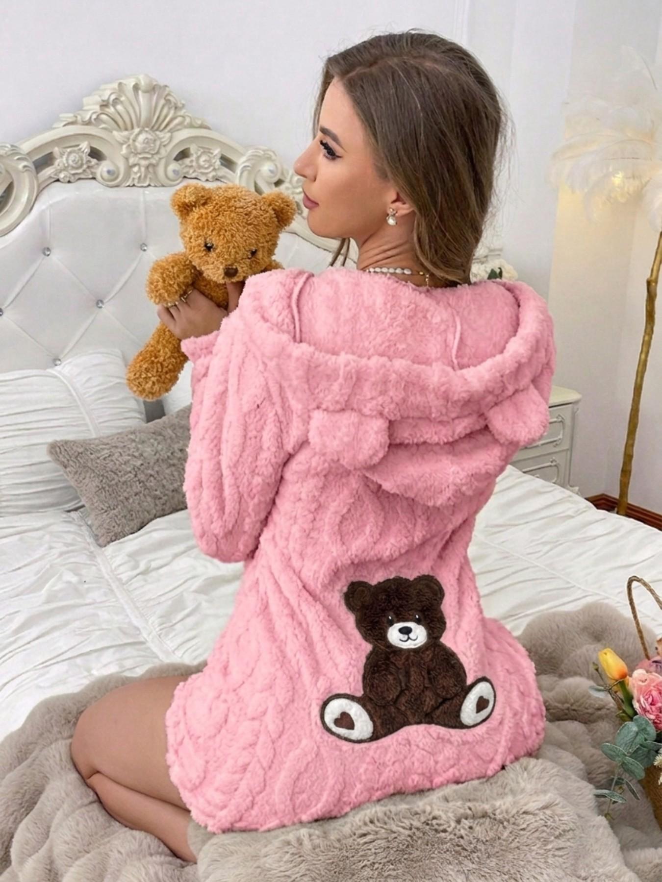 Women's Cozy Teddy Fleece Romper, Hooded Plush Pajama Jumpsuit, Soft Warm Loungewear, Halloween Christmas Gift, Casual Slim-Fit