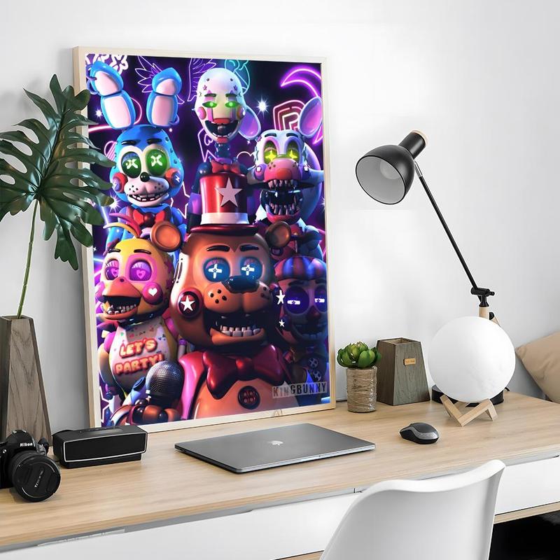 Game FnafFive-nights-At-Freddys Poster Sticky Waterproof Wall Art High Quality Print Unique Artwork Aesthetic Home Living Bedroom Decor Trendy Room Decoration Easy-To-Apply Gift Durable