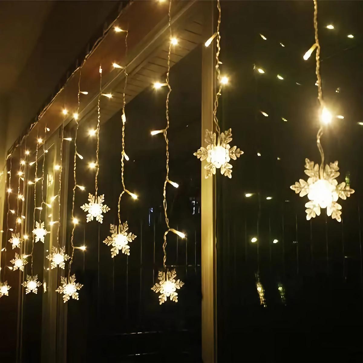 Christmas Snowflake Curtain Light 8 Modes Remote Control 96 LED Fairy String Lights for Christmas Indoor Party Holiday Decoration Party Decoration Supplies #TOP PICKS