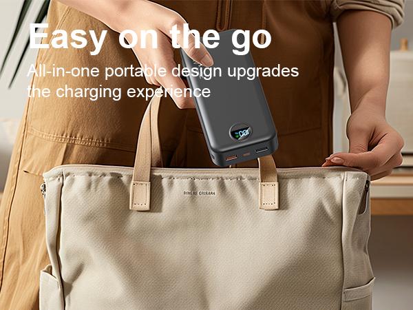 Summerwins 20000mAh Portable Power Bank - Compact, 22.5W Max Fast Charging, Built-in Wall Charger, Foldable AC Plug, Built-in Cable for iPhone 15 Series, Galaxy, USB-C Android Smartphones, Devices, Travel Use detail 2