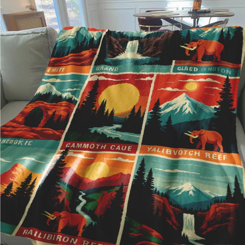 Vintage National Park Blanket Mammoth Cave Yosemite Grand Canyon Glacier Mountains Landscape Nature Print Cozy Throw for Outdoor Camping Hiking Adventure Lovers Perfect Christmas Thanksgiving Birthday Gift for Nature Enthusiasts and Travel Fans