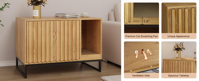 Vabches Litter Box Enclosure,Modern Cat Litter Box Enclosure Furniture Hidden Litter Box with Cat Scratch Pad, Cat Washroom Cat House End Table, Entryway Bench for Livingroom