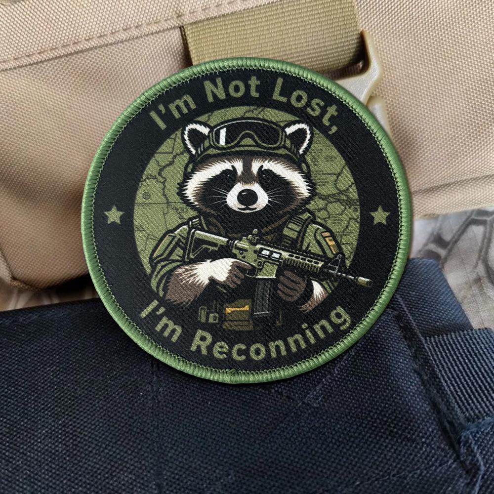 "I'm Not Lost, I'm Reconning" Raccoon Tactical Patch Design Hook Loop Morale Badge Military Armband Chevron Backpack Appliques Stickers