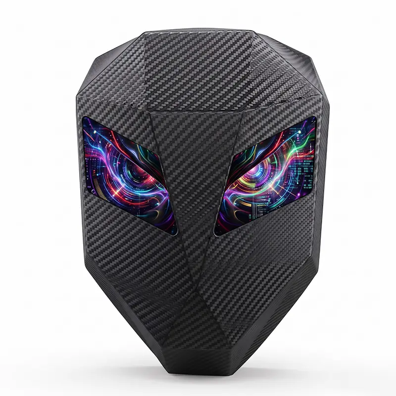 LED Computer Backpack - Cycling Sports Large Capacity Bag with Programmable Screen, PVC Hard Shell, Expandable Motorcycle Helmet Storage, 15.6" Laptop Slot, USB Port, DIY Pixel Art Animation, Carbon Fiber Black Cyberpunk Gift for Bikers
