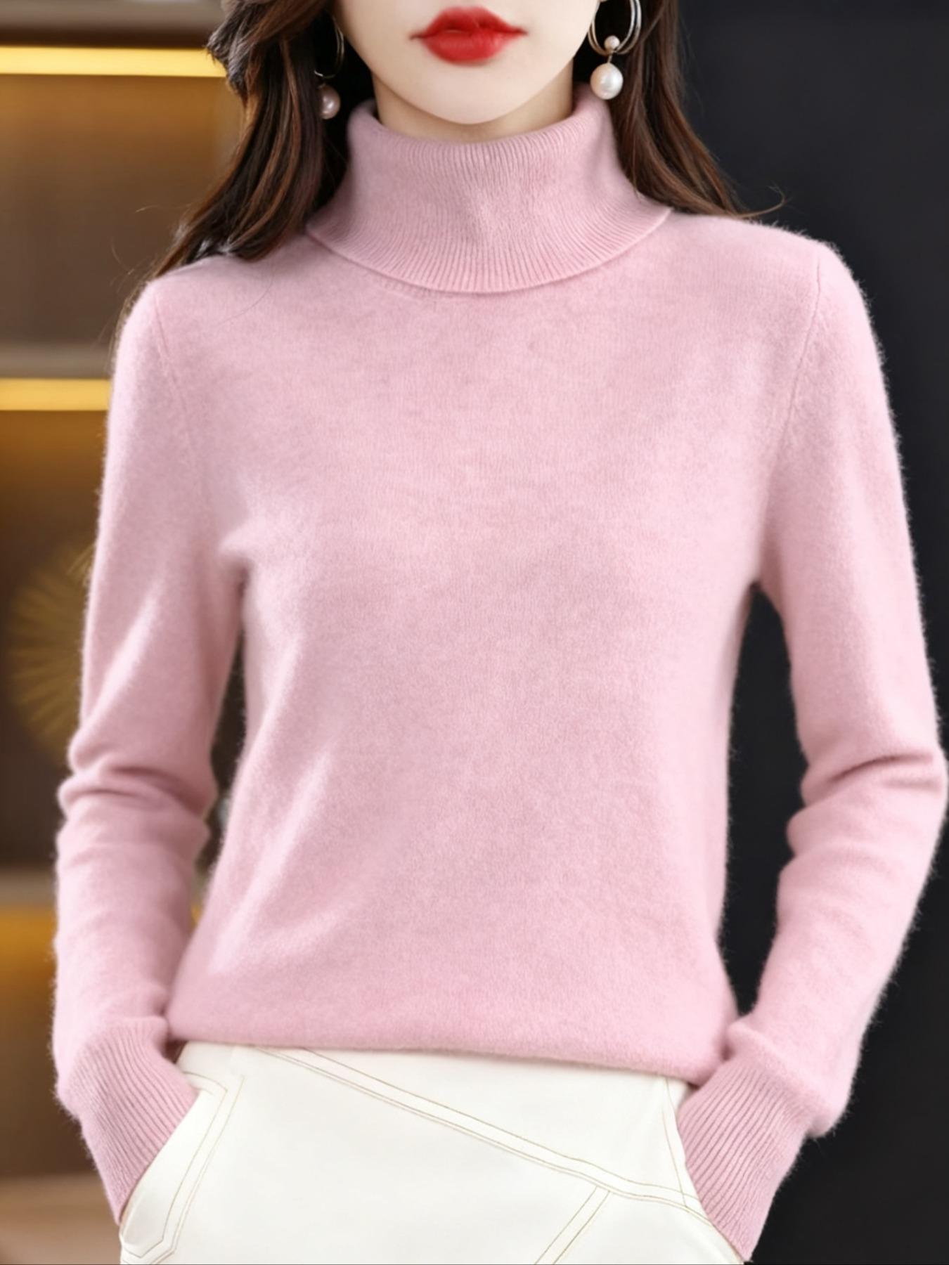 Women's High Neck Pure Color Knit Sweater, Slim Fit Long Sleeve Inner Layer Outerwear, Versatile Fall Winter Top, Knitwear