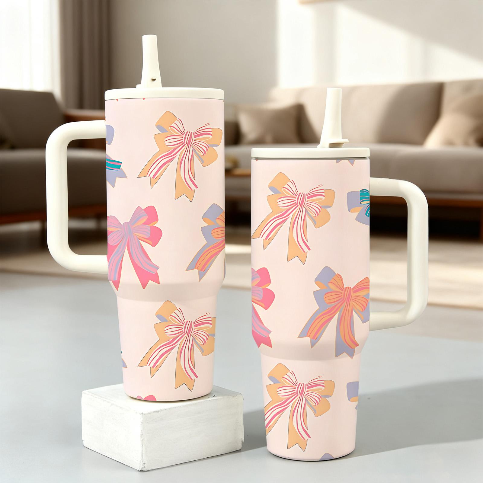 1 Pc 40oz skinny vacuum cup with handle and straw, double wall leak proof insulated mug Tumbler for hot cold drinks, keep warm 12 hours and cold 24 hours, Valentine's Day spring limited gift, steel travel thermal cup for women men, holiday party use