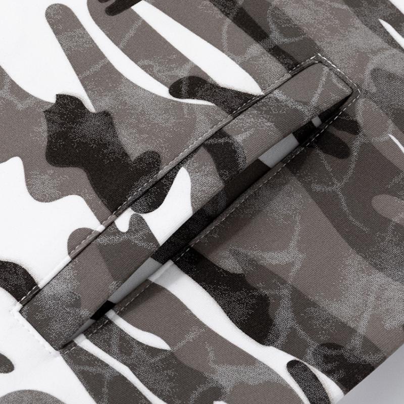 Men's Camo Black Longsleeve Zip-Up Baseball Collar Flying Jacket - Casual Street Outdoor Wear, Full-Front Zipper, Side Pockets, Loose-Fit Polyester Menswear Top for Spring, Autumn Daily Commute, Machine Washable