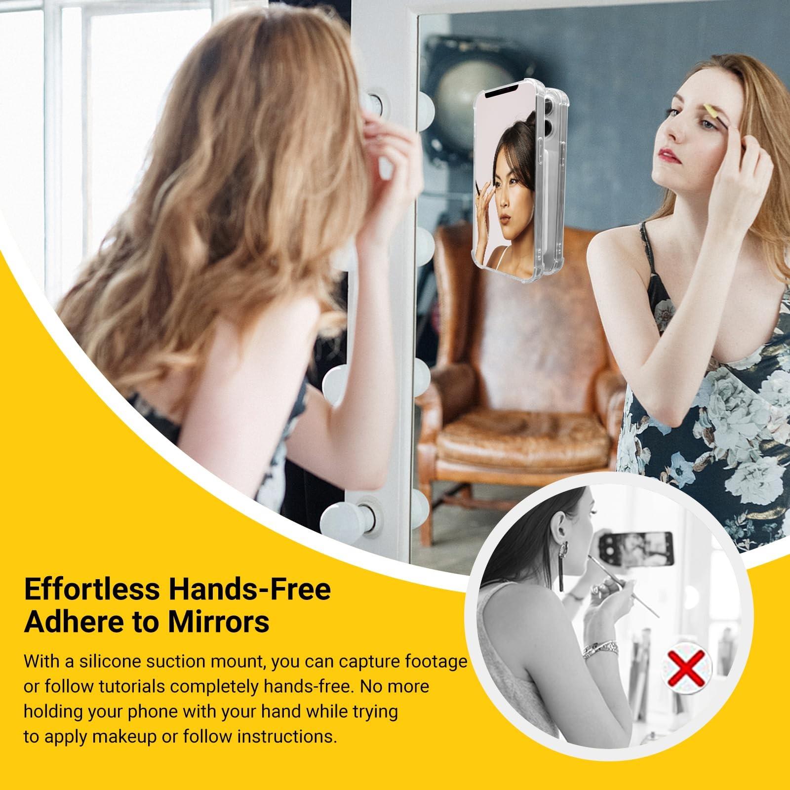 5PCS Black Set Silicone Suction Phone Case Adhesive Mount - Silicone Suction Cup Phone Case Mount - Hands-Free, Strong Grip Holder for Selfies and Videos - Compatible iPhone and Android（Black & Dark Grey & Light Grey & Transparent & White）