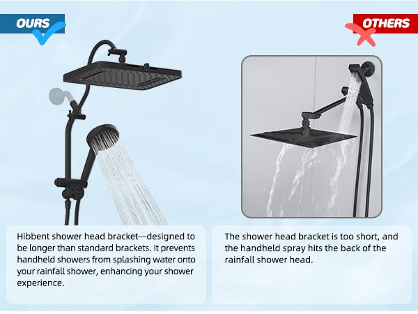 Hibbent Upgraded cUPC Certified 5-spray 13'' Shower Head for Easy Reach, High Pressure Rainfall Showerhead Combo with 10-mode Handheld Spray, 12'' Extension Arm, 4-way Diverter, 71'' Hose, Showerhead Holder, Black