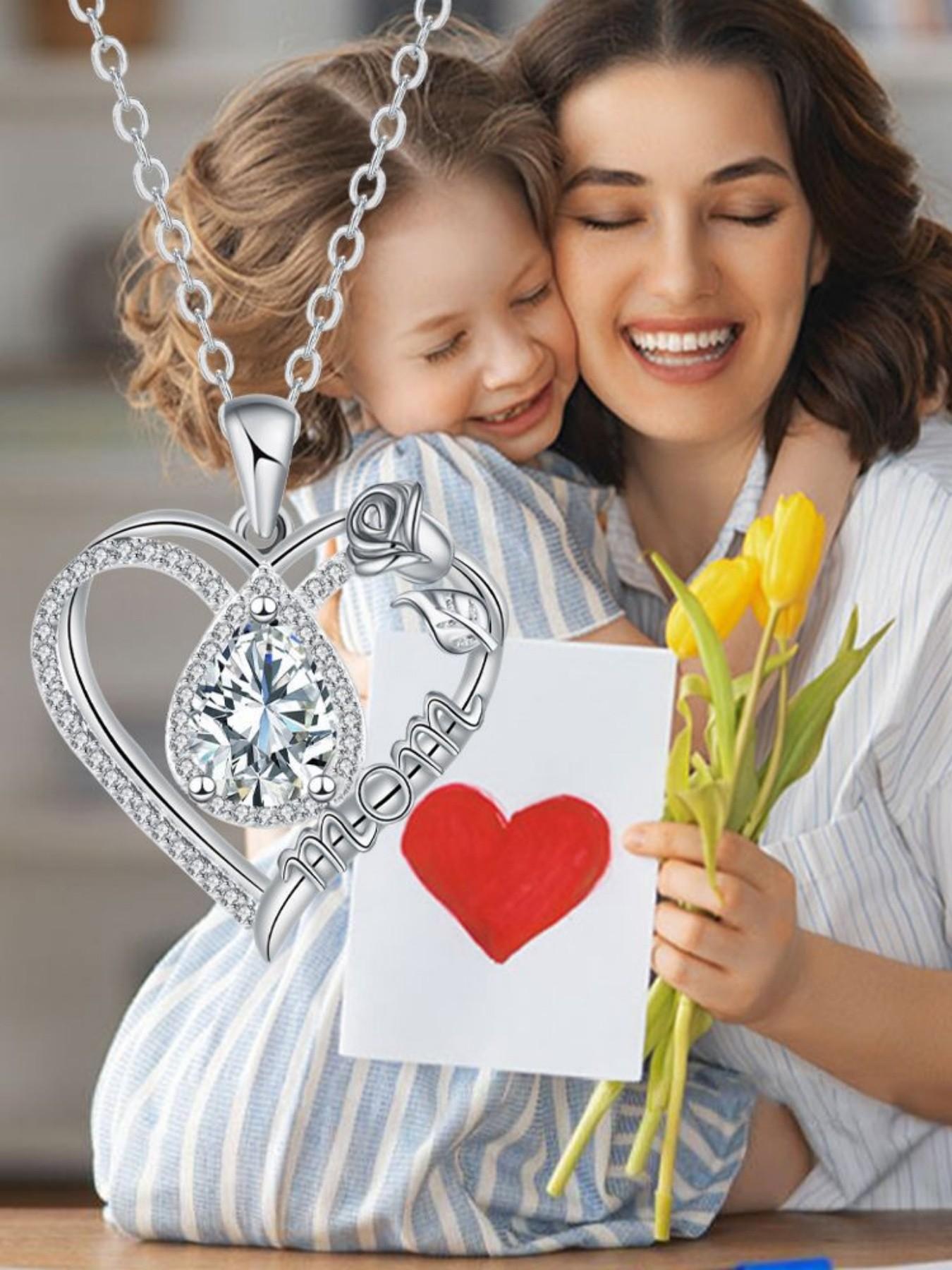 Diamond Drop Rose Heart Mom Luxury premium heart-shaped MOM teardrop gem necklace.Paired with an apple-shaped preserved rose jewelry gift box.Ideal gift for birthdays, Mother’s Day, Valentine’s Day and Christmas.