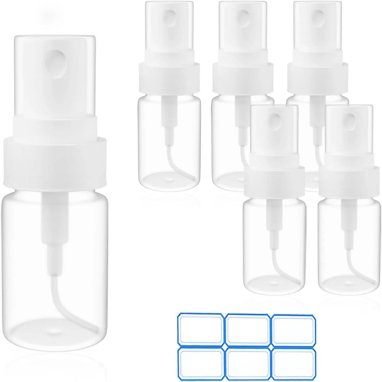6 Pack 0.17 Oz (5ml) Mini Travel Bottles, Mini Empty Bottles with Labels, Fine Mist Refillable Small Perfume Atomizer, Empty Pump Container for Traveling and Outgoing