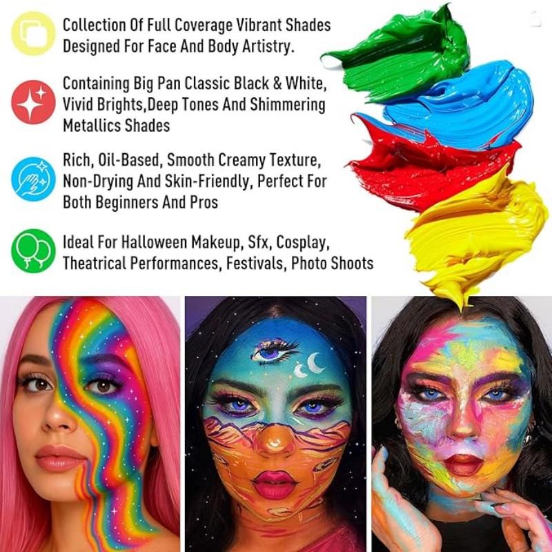 20 Colors Face Body Paint Set, Festival Party Art Kit with Palette and Stencil Tools, Artist Brushes, Tattoo Templates, Beginner & Pro Use