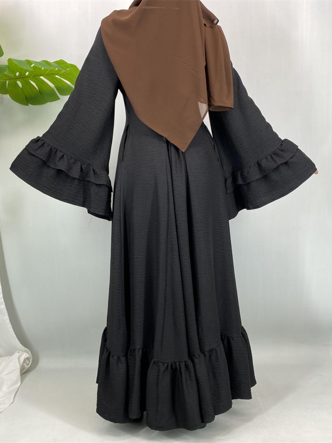 EID Muslim Women Long Robe, Islamic Clothing, Multicolor Bubble Sleeves, Fitted Plain Design, Suitable for Daily Wear & Religious Occasions
