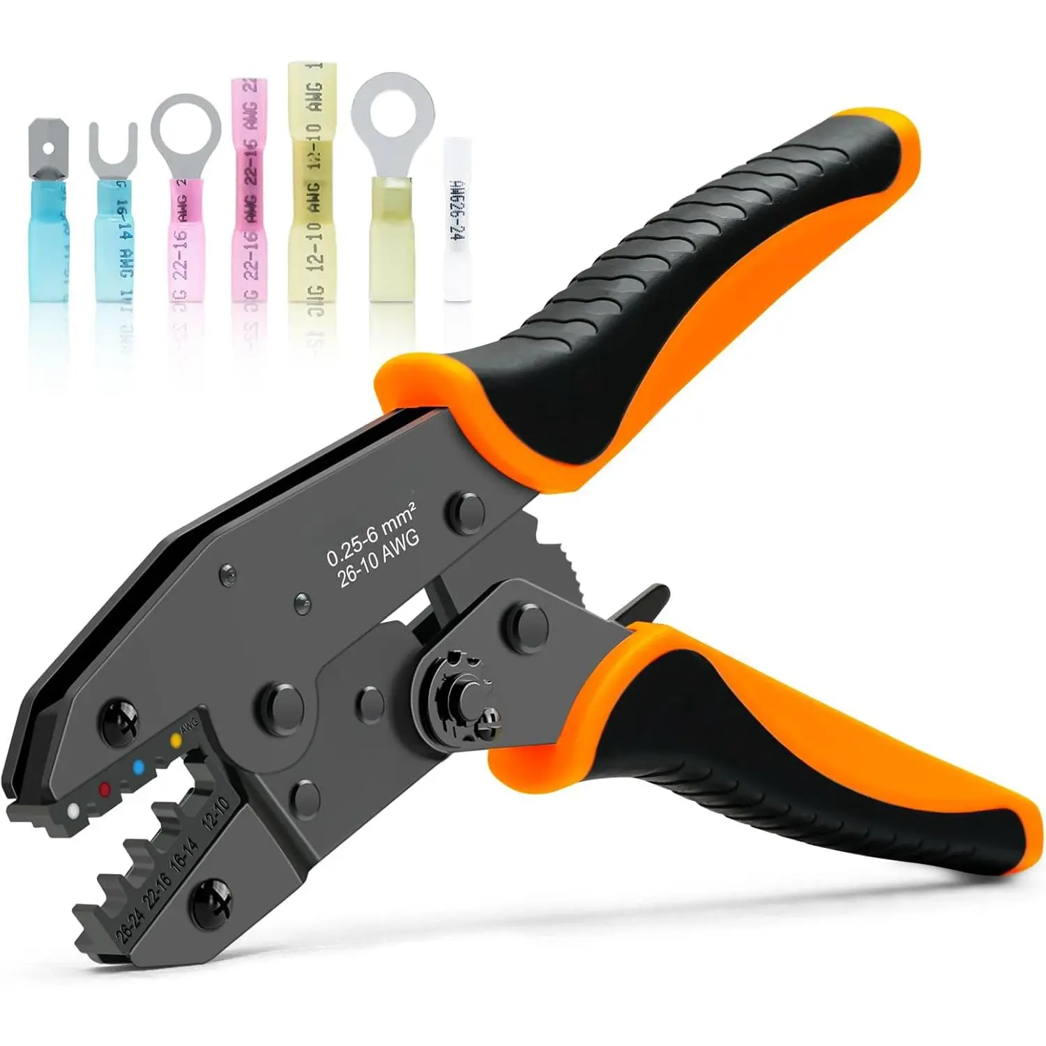 Ratcheting Wire Terminal Crimping Pliers - AWG 26-10, Compatible with Heat Shrink Connectors, Insulated Nylon Connectors (Hardware Application Hand Tool)