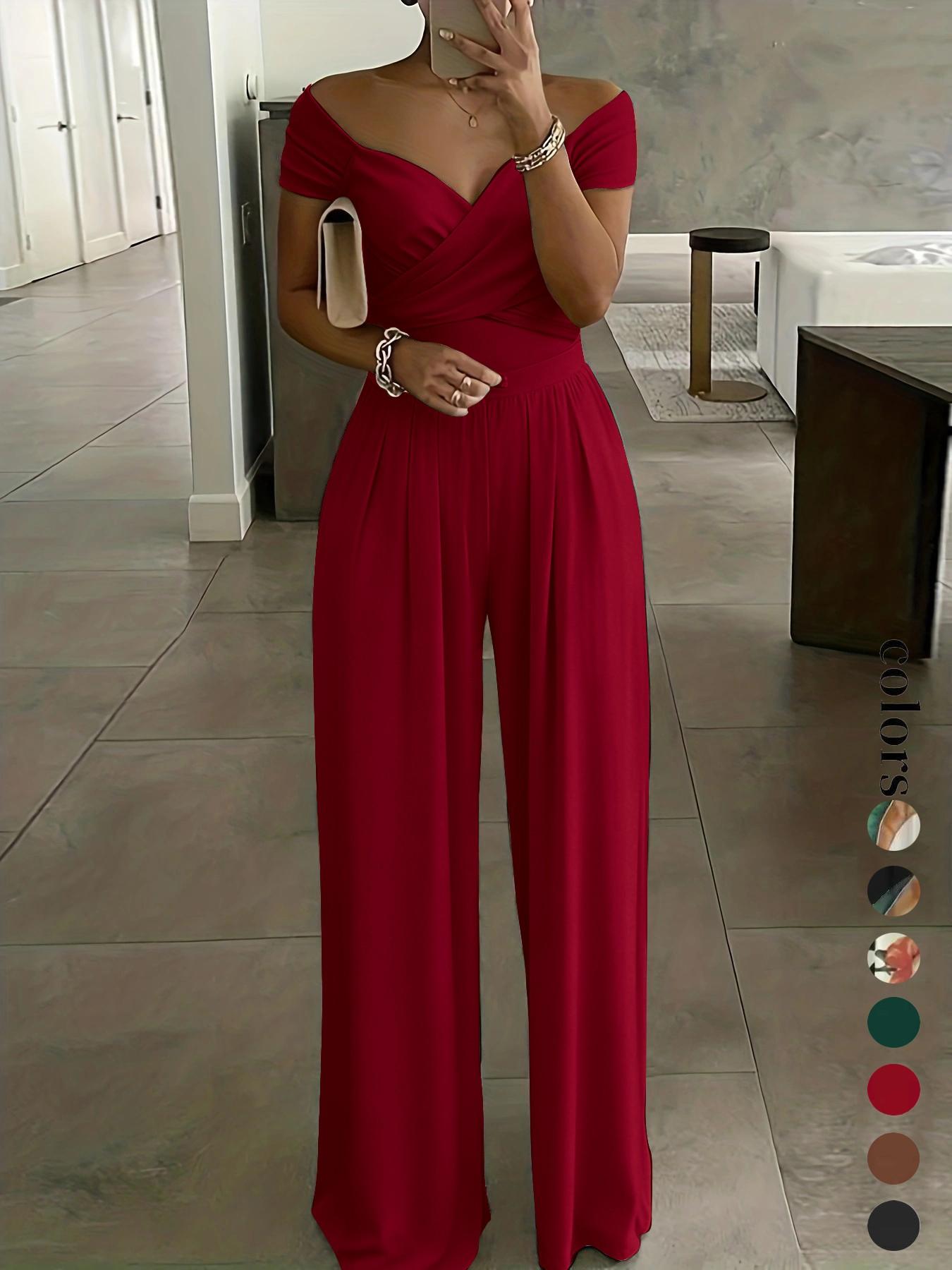 Women's Floral Print Off-Shoulder Wrap Jumpsuit, High Waist Fitted Jumpsuit, Boho Style Sexy Fashion Jumpsuit for Women