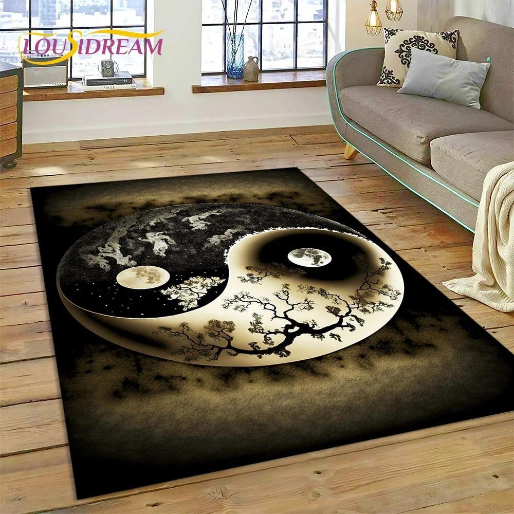Yin Yang Bagua Flannel Area Rug - Traditional Chinese Taoism Symbol Print Soft Mat for Living Room, Non-Slip Feng Shui Home Decor #YinYangRug #BaguaMat #FengShuiHomeDecor #TaoismSymbolCarpet #NonSlipFlannelRug