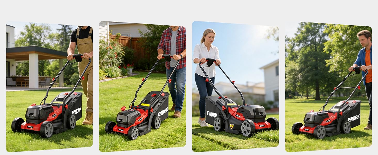 EWORK 40V Electric Lawn Mower Cordless, 14" Electric Push Mower with 2x4.0Ah Batteries & Charger, 3800RPM Motor, 6-Height Adjustment, 21Lbs Lightweight Battery Powered Lawnmower for Garden, Small Yard