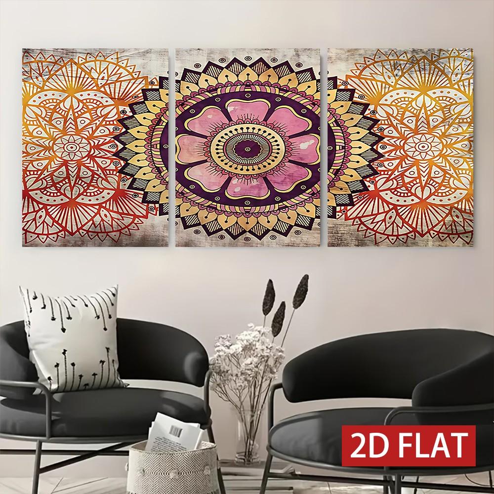 3pcs Mandala Pattern Decorative Wall Art, Vintage Style Wooden Frame Canvas Prints, Living Room Sofa Background, Home/bed & Breakfast/office Decoration