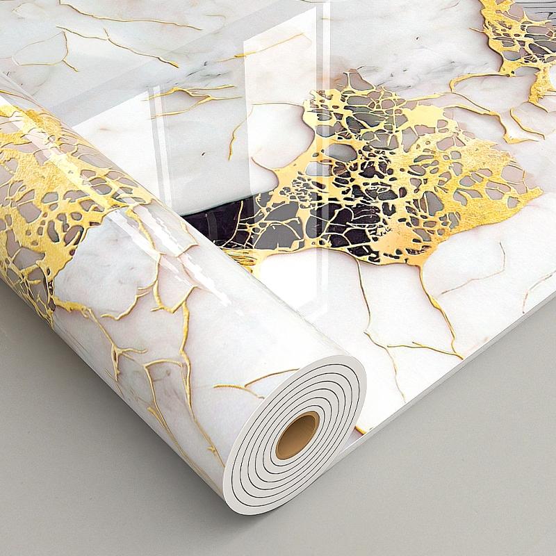 Self Adhesive Vinyl Floor Tiles, 15.74" x 118.11", Bianco Marble Pattern - Peel & Stick, DIY Flooring for Kitchen, Dining Room, Bedrooms & Bathrooms