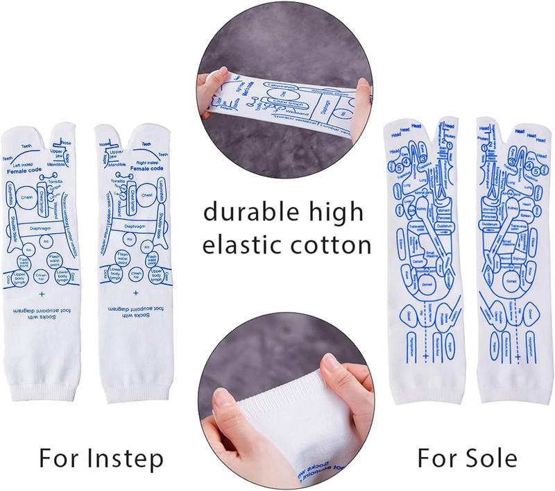 Reflexology Socks with Acupressure Pen Foot Pain Relief Remedy for Foot Massage Reflexology Tools Foot Massage Socks for Women Men with Beginner Acupoint Massage Tools Set of 8
