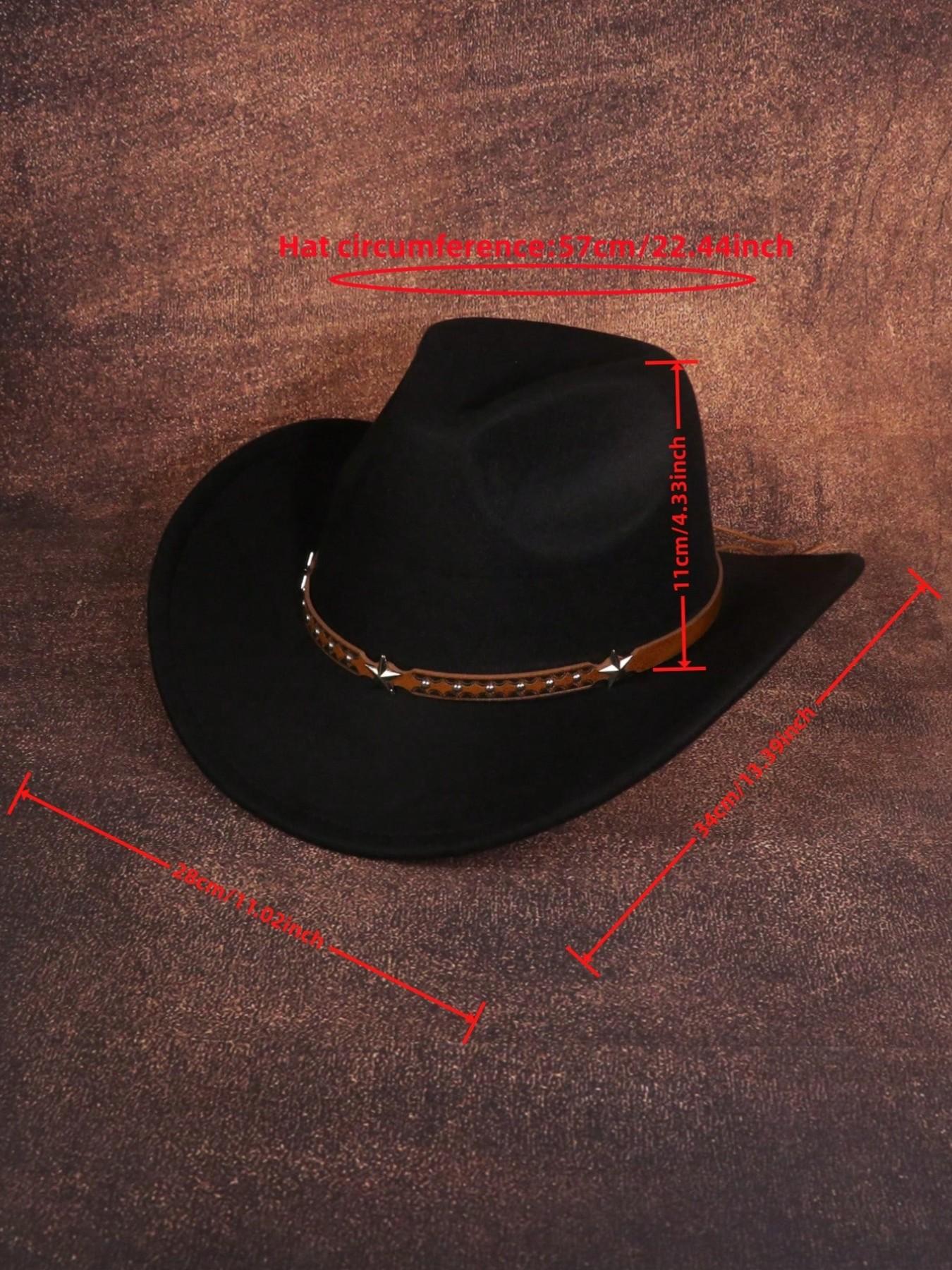 Western Cowboy Hat with Retro Star Belt, Perfect Gift for Women, Sun Protection, Polyester, Ideal for Outdoor, Casual, Stage, Birthday, Party