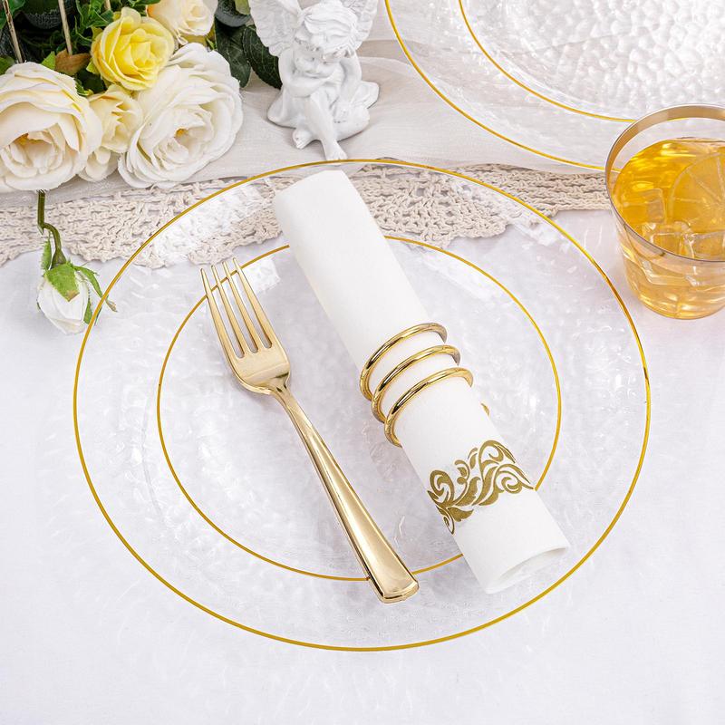 Pieces Gold/Silver Disposable Plastic Plates Set, Elegant Plates for Wedding & Party