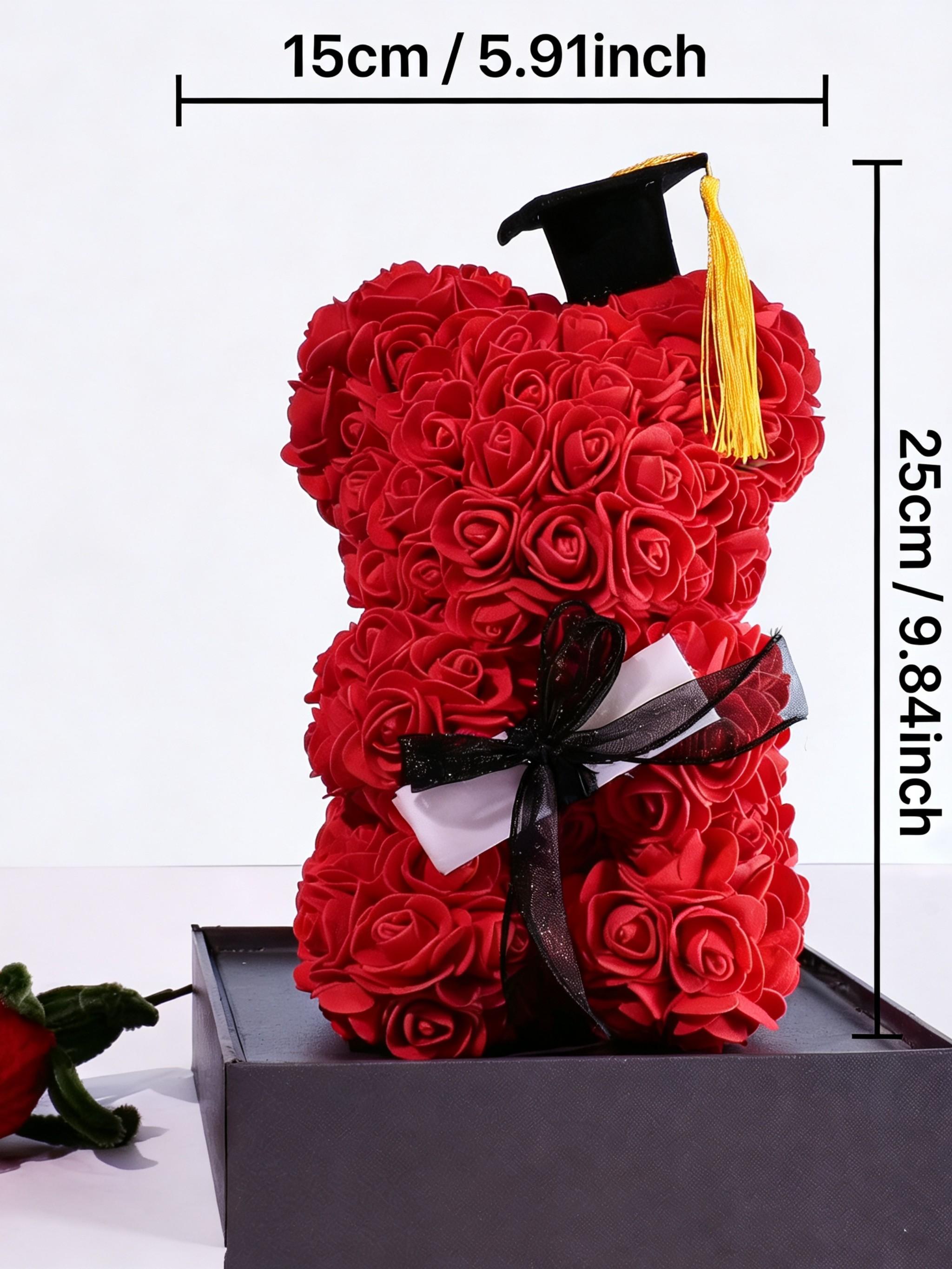 Graduation Gift Card with Bear Design, Pe Rose Flower Theme, Perfect for Classmates, Includes Envelope, Ideal Graduation Souvenir