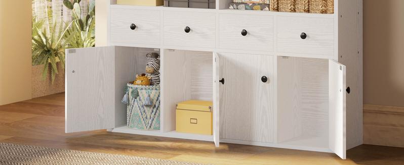 IRONCK 78.7" Bookcase with 4 Drawers and 4 Doors, 6 Tier Large Bookshelf with Storage, Floor Standing Display Storage Shelves, Tall Storage Cabinet for Living Room