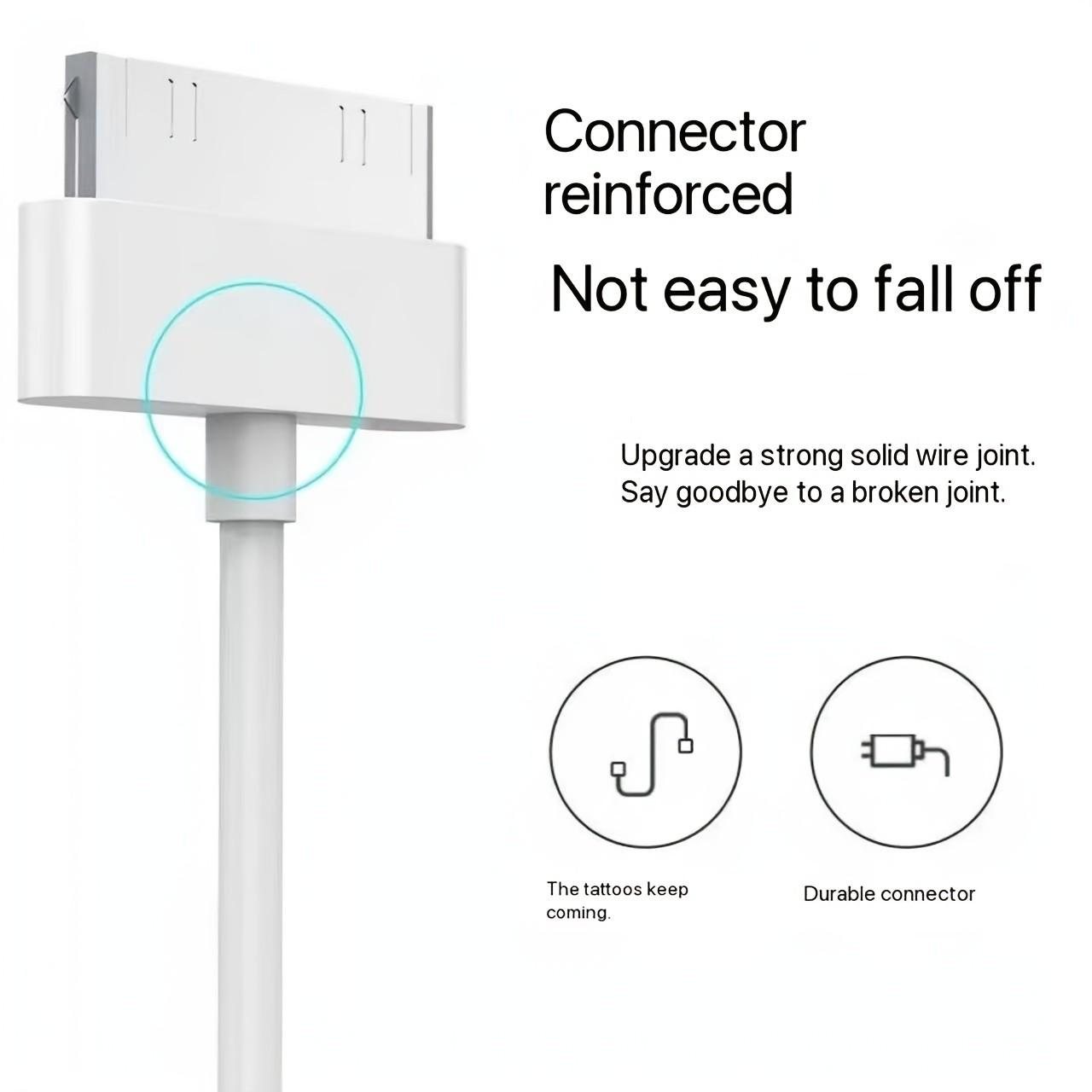 30-Pin USB Charging Cable for iPhone 4s/4/3gs, iPad 1/2/3, Ipod Nano/touch, Data Sync Cable, 1pcs/3pcs, Reliable Connectivity, Connector, Durable