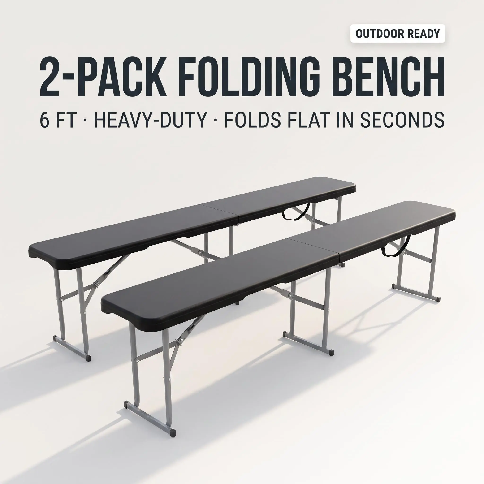 Garvee 2-Pack 6-Foot Heavy-Duty Folding Benches with Carry Handles & Steel Frame – Weather-Resistant Outdoor Seating for Picnic, Camping, Sports, BBQ – White