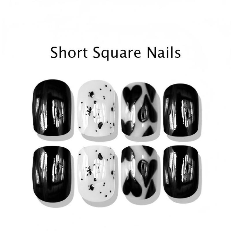 24pcs Short Square Nails, Classic Polka Dot Heart Design, Detachable Nail Art, European Style, Trendy Manicure Set