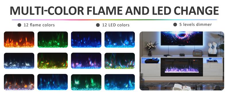 【Ships 2 Packages】oneinmil Fireplace TV Stand with 36" Electric Fireplace, LED Light Entertainment Center, Modern Wood Texture Entertainment Stand with Highlight Storage Cabinet for TVs Up to 80", 70 inches, Black