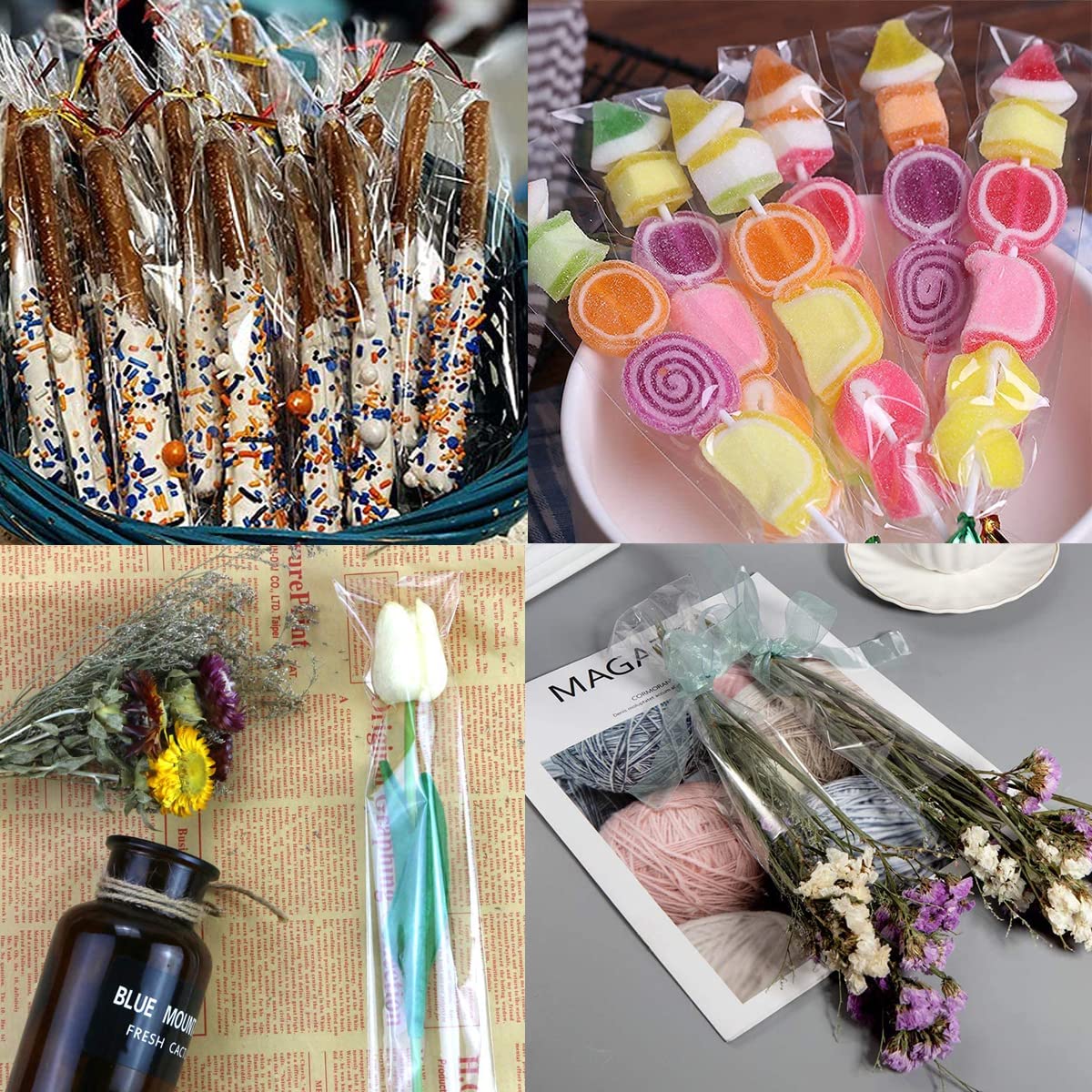 100pcs  5 X 25cm Opp Bags for Pretzel Rods, Transparent Plastic Bags with Colorful Twist Ties for Gift Packaging, Ideal for Bakery Treats & DIY Crafts