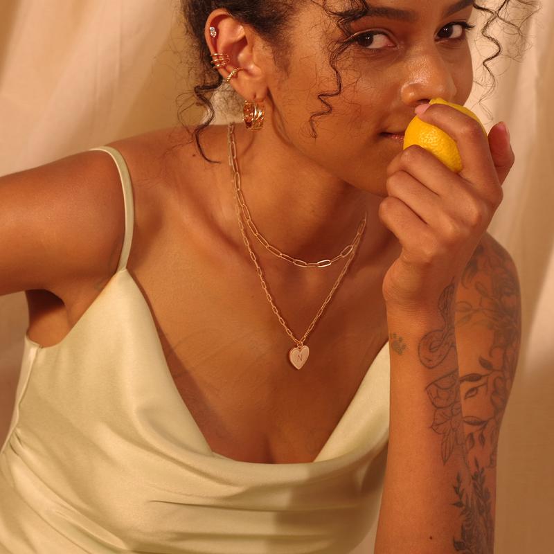 Fettero Gold Heart Necklace for Women Layered Initial Pendant Necklace Paperclip Gold Chain Aesthetic Jewelry Personalized Necklaces