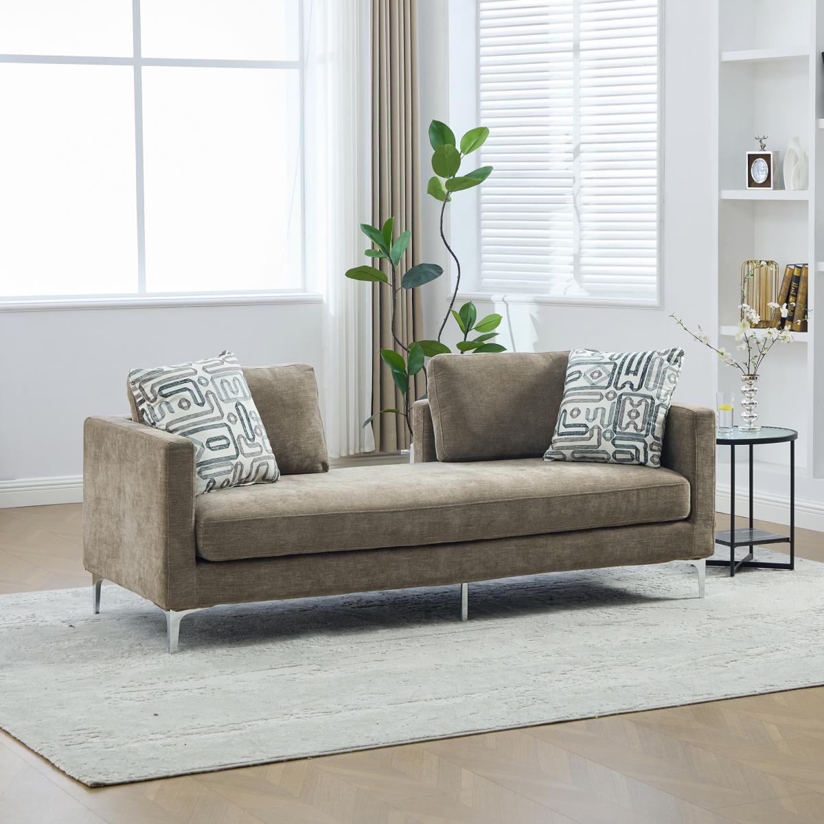 77.5''W Upholstered Chenille Slipcovered Chaise Lounge, Modern Oversized Settee Couch with 4 Pillows, Sleeper Sofa Daybed Bench with Armrest & Open Backrest for Living Room Guest Bedroom Window.Taupe