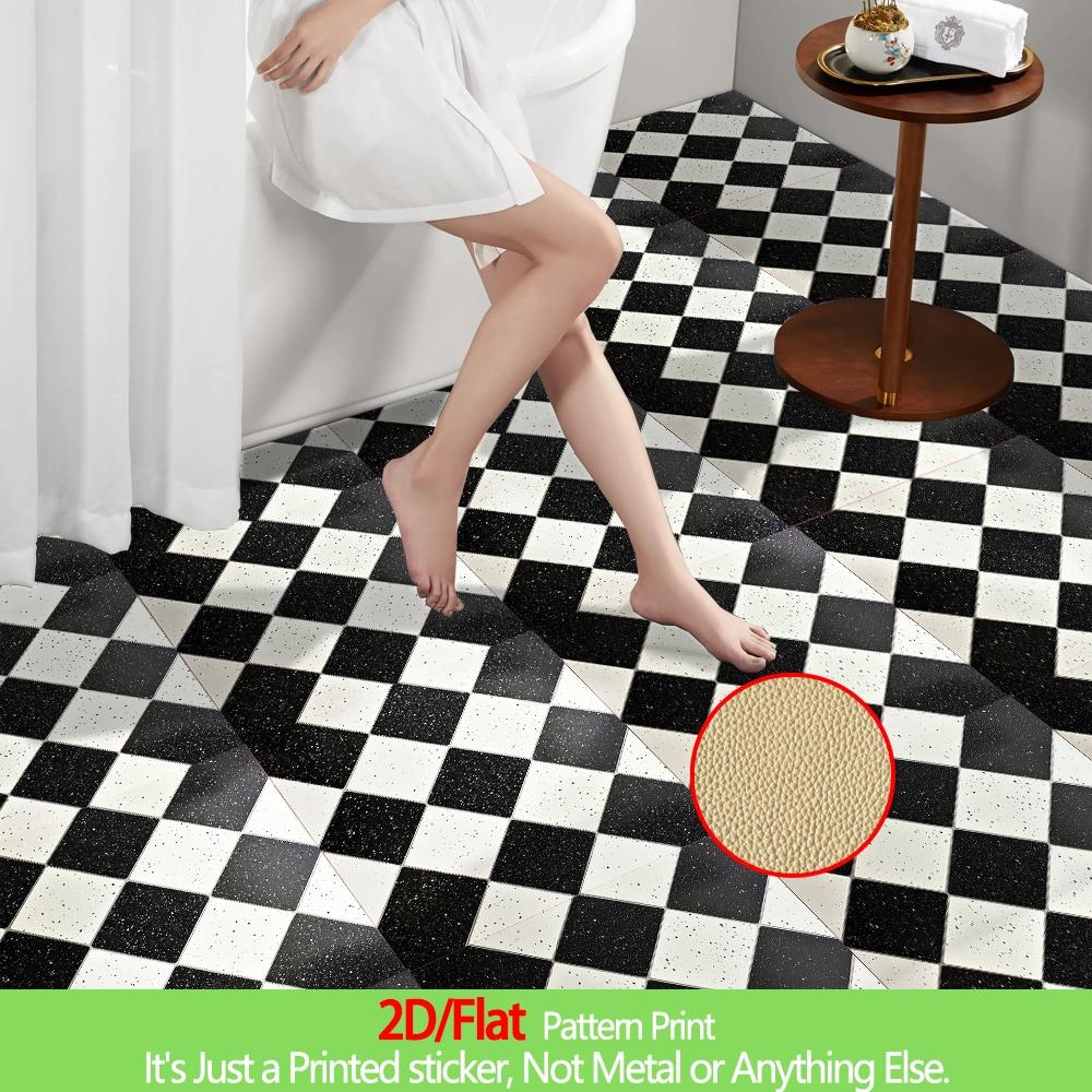 10 thickened self-adhesive floor stickers, PVC waterproof and wear-resistant leather floor stickers, art pattern, suitable for kitchen, bathroom, living room, floor installation, 11.81x11.81 inche