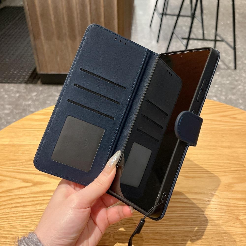 Matte PU Leather Flip Case for Samsung Galaxy – 2-in-1 Magnetic Cover w/ 3 Card Slots + Wallet, Stand Function, Anti-Drop, Lanyard | 5 Colors | Fits S22 Ultra S23 FE S24 Plus S25 EDGE S26 Ultra