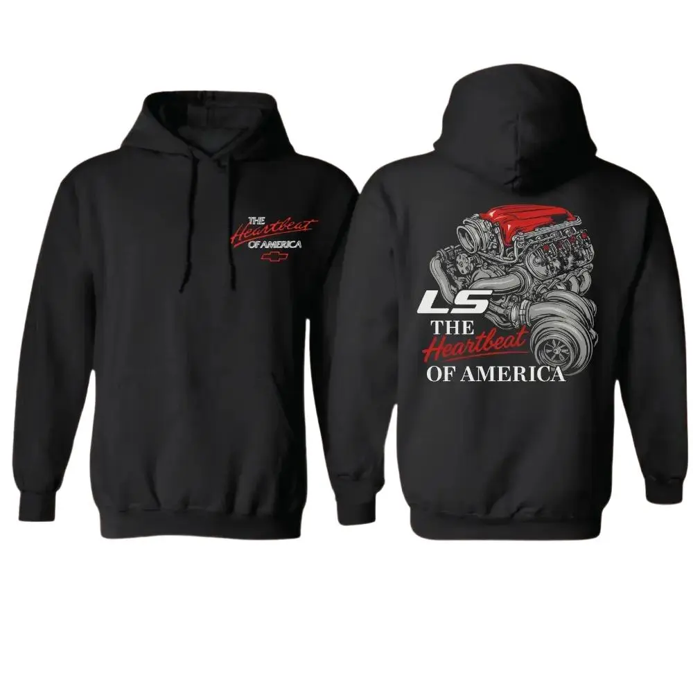 [Sale Up To 50%] Unisex Menswear Soft Unisex Long Sleeve LS Engine Hoodie - Stylish Chevy Motor Graphic Top, Vintage Auto Racing Streetwear, Car Enthusiast Gift, TikTok Viral Automotive Fashion