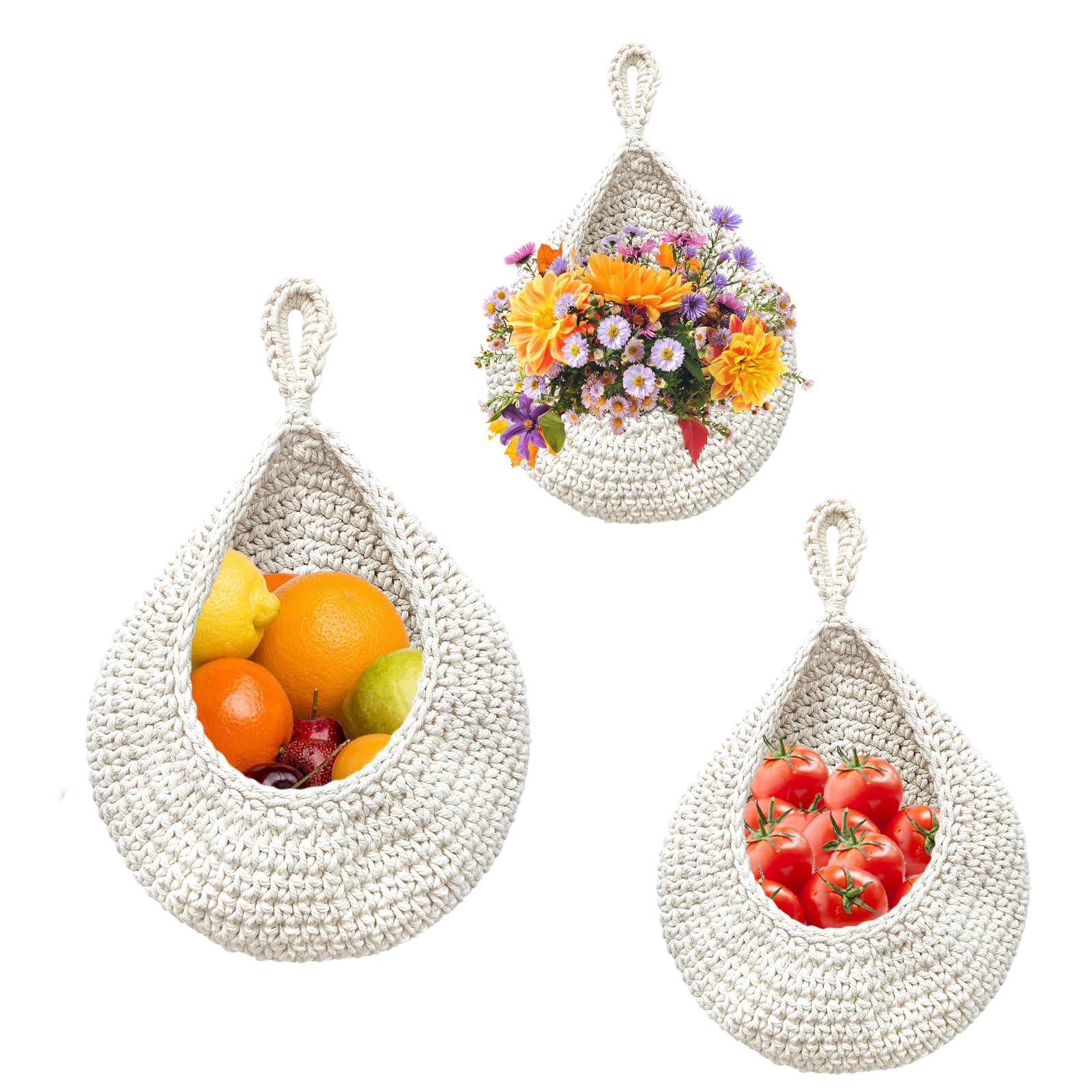 Hanging Wall Vegetable Fruit Basket, 3 Counts/set Boho Style Handwoven Wall Mounted Fruit Veggie Basket, Home Organizer for Kitchen Living Room