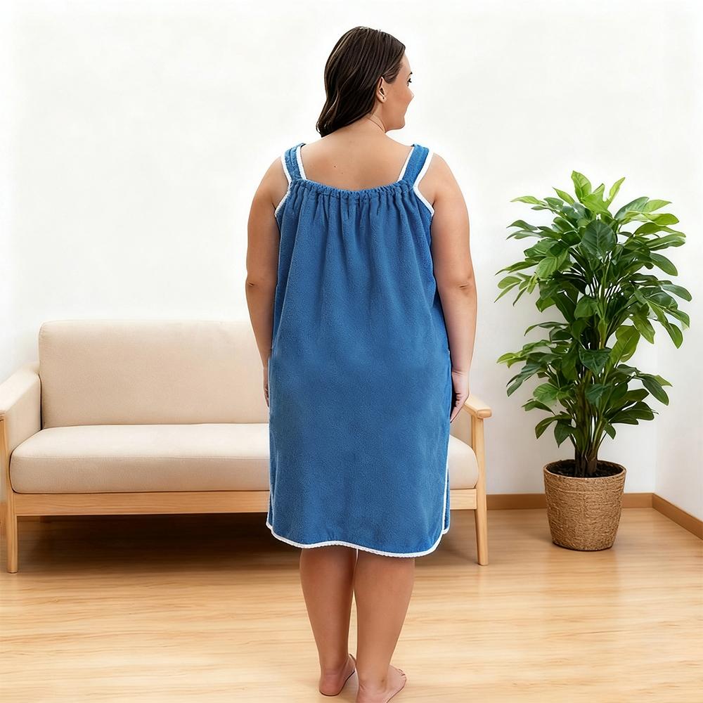 Plus Size Women's Solid Color Bathrobe, Absorbent Quick-Dry, Adjustable Wide Shoulder Straps, Available in Four Sizes, Can Be Used as Towel