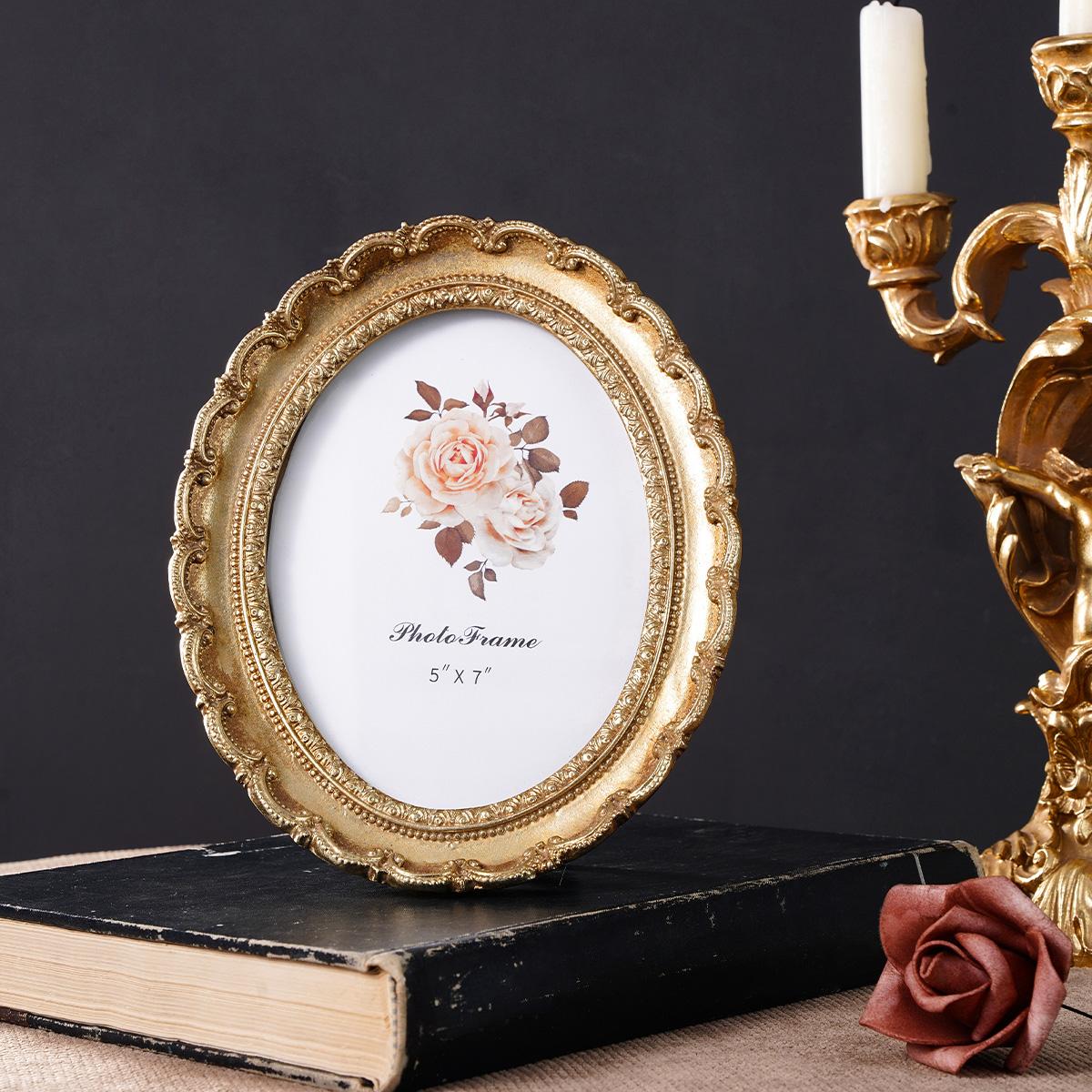European Vintage Resin Oval Decorative Picture Frame, Durable Sturdy Frame, Home Decoration Photo Carving Creative Horizontal Vertical Use