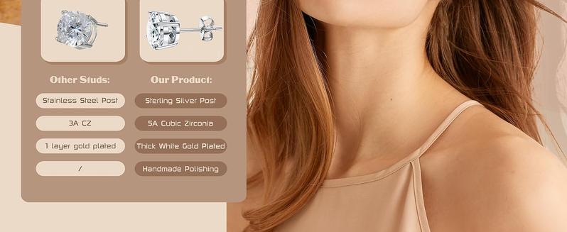 MILACOLATO Cubic Zirconia Stud Earrings Hypoallergenic 925 Sterling Silver Post Earrings Big Brilliant Stud Earrings for Women Men